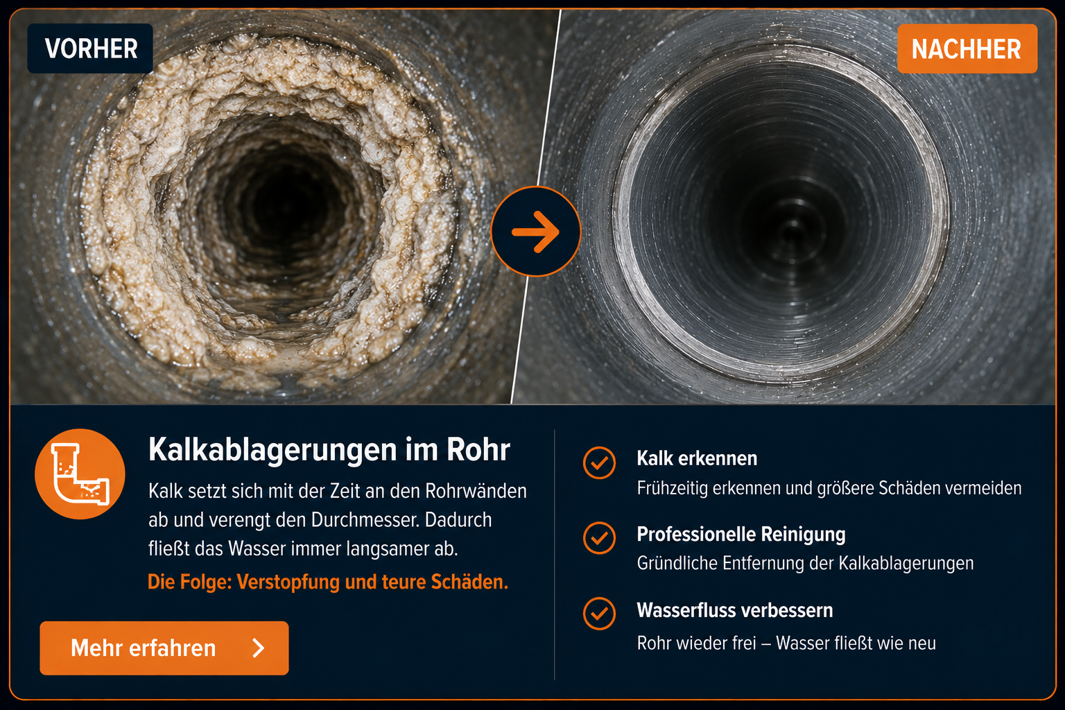 Kalkablagerungen Rohr